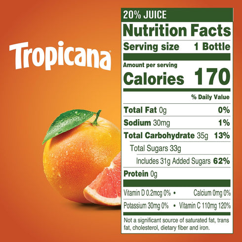 15.2 oz (Pack 12) Tropicana Ruby Red Grapefruit Juice Drink, fl Bottles