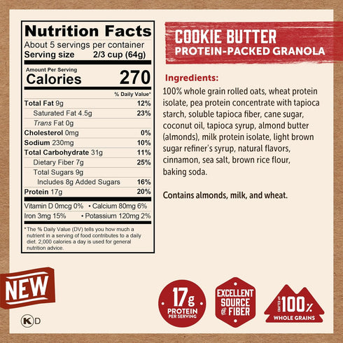 100% (Pack 5 Kodiak Cakes Granola Pouch, Cookie Butter, High Protein, Whole Grains of pouches)
