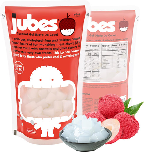 Jubes Lychee Coconut Jelly/NATA de Coco Flavor, 12.7 oz Coconut Jelly Cubes