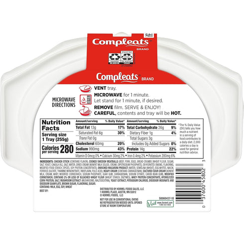 9 (Pack 6) HORMEL COMPLEATS Swedish Meatballs Microwave Tray, Ounces