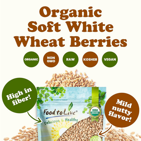 10 Food to Live Organic Soft White Wheat Berries, Pounds Premium Non-GMO Whole Grain Wheat for Milling, Sprouting