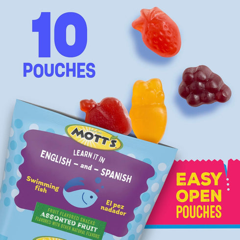 10 8 oz (Pack 8) Mott's Fruit Flavored Snacks, Assorted Fruit, Gluten Free Snack, Ct