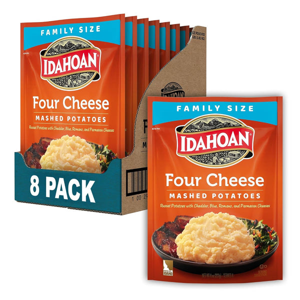 Idahoan Four Cheese Mashed Potatoes Family Size, 8 oz Pouch (Pack of