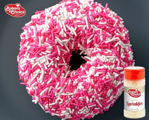 Bakers Choice White Sprinkles for Baking, Jimmies Sprinkles for Ice Cream Toppings, Dairy Free, Kosher 2.8 oz