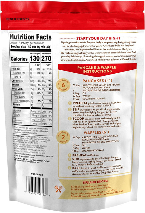 16 Arrowhead Mills Oat Flour Pancake & Waffle Mix, Ounce Bag
