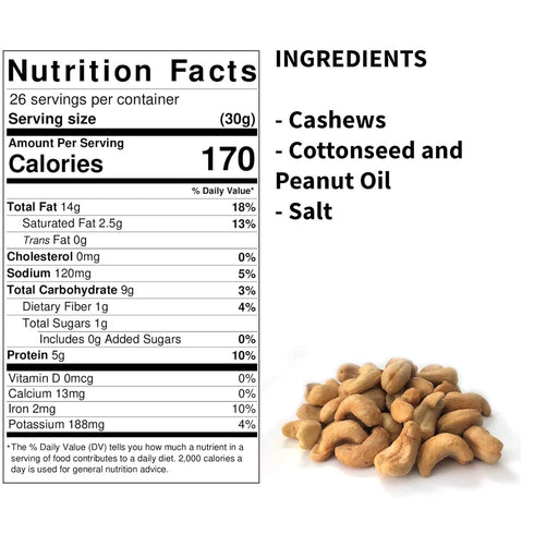 Superior Nut Chicago 28 oz. (1 lb. 12 oz.) Premium Roasted Salted Jumbo Cashews