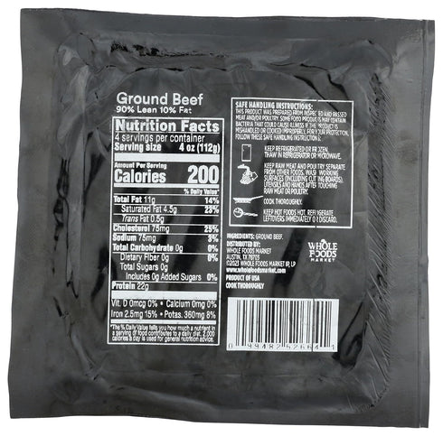 365 by Whole Foods Market 90% Lean/10% 16 OZ Ground Beef Fat