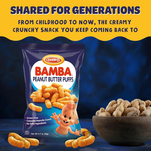 Pack 0.7oz (Pack 8) Osem Bamba Peanut Butter Puffs - Peanut Butter Puffs Bulk, Vegan PB Snack with Crunch for Kids