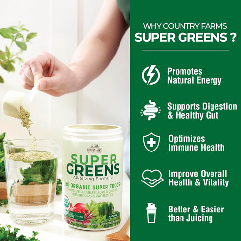 Country 50 20 10.6 Oz Farms Super Greens Natural Flavor, Organic Super Foods, USDA Organic Drink Mix, Fruits