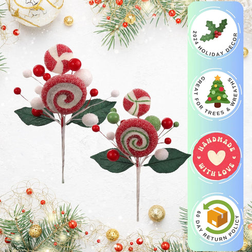 Pack 12, 8" Pack 24 Larksilk Assorted Sugar Lollipop Christmas Candy Mix of Tall Great for Wreaths, Trees, Gift