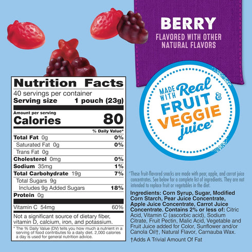 Pack, 40 32 oz Mott's Fruit Flavored Snacks, Berry, Gluten Free Snack, Family Ct