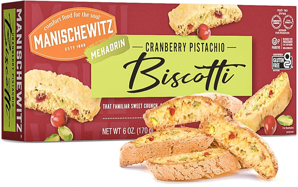 Manischewitz Gluten Free Cranberry Pistachio Biscotti, 6oz | Dairy Free, Grain Free,