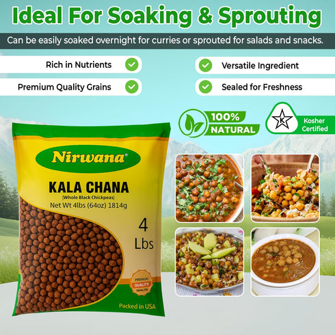64 oz Black Chickpeas (Kala Chana) Premium Dry Garbanzo Beans for Cooking, Snacking & Meal Prep High Fiber Pantry