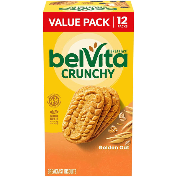 belVita Breakfast Bars Biscuits, Golden Oat, Value Pack, 12 Packs (4 Biscuits