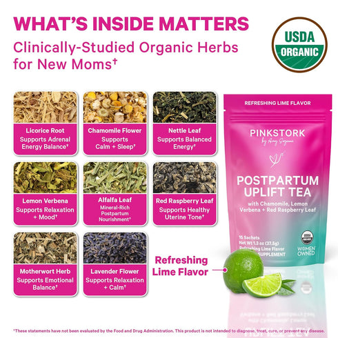 15 Pink Stork Postpartum Uplift Mood Support Tea: Hormone Balance for Women After Pregnancy, Chamomile Tea with Red