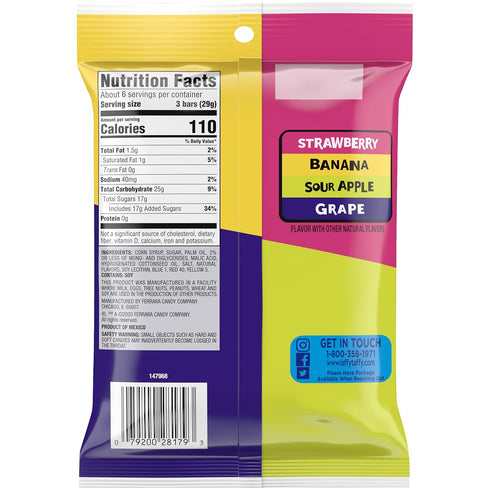 6 Laffy Taffy Candy, Assorted Fruit Flavors, Individually Wrapped Mini Bars, Ounce Bag