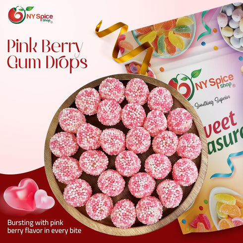 5 Gummy Gummies NY Spice Shop Pink Berry Gum Drops - Pound Mix Sprinkle Balls Candy - Fruit Flavored Pink Nonpareils