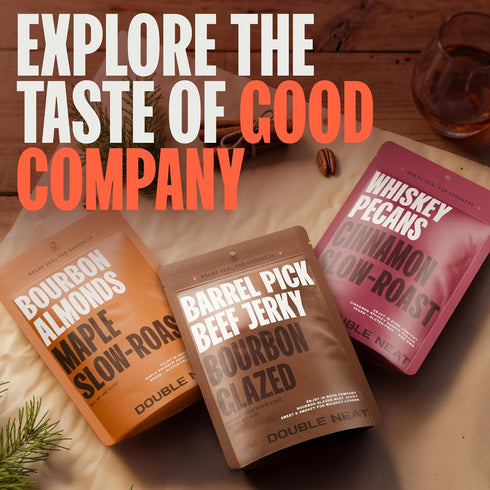 DOUBLE NEAT 2 Pack 3 Barrel Pick Bourbon Glazed Beef Jerky Gluten Free Gourmet Stocking Stuffers Men Whiskey Infused