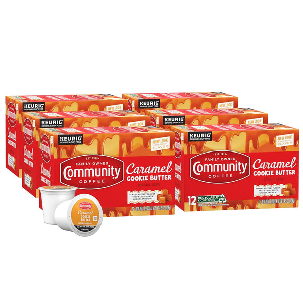 Community Coffee Caramel Cookie Butter Flavored 72 Count, Medium Roast, Keurig K-Cup