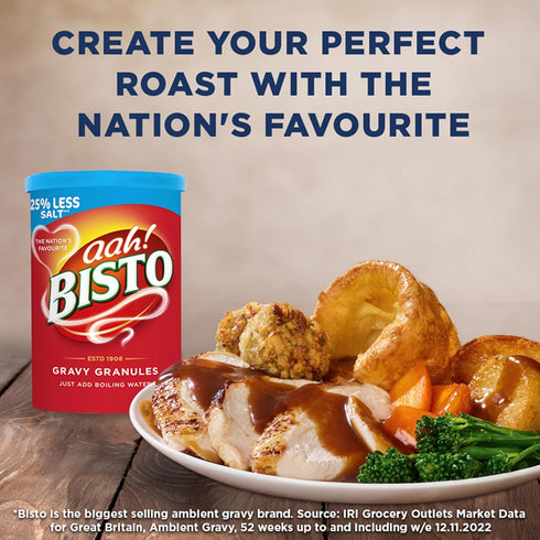190 (Pack 1) Bisto Reduced Salt Beef Gravy Granules, Great with Beef g Drum