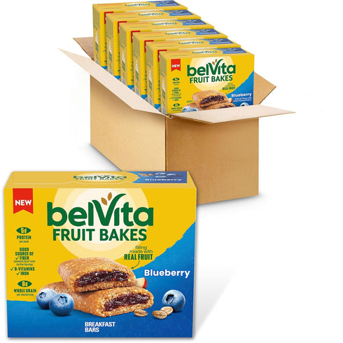belVita Fruit Bakes, Blueberry, Soft Baked Breakfast Bars, 6 Boxes of 5