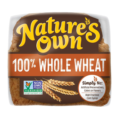 100% 20 oz Nature's Own Whole Wheat Bread, Sliced Non-GMO Sandwich Bread, Loaf