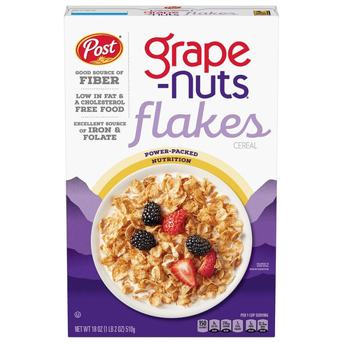 Post Grape-Nuts Flakes, Breakfast Cereal, Low Fat, Fiber, Kosher 18 Ounce (Pack of