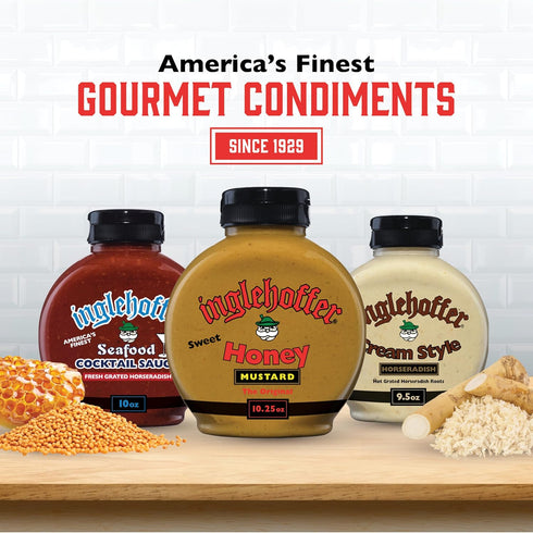 9.75 Oz 10.25 oz Inglehoffer Creamy Dill Mustard and Inglehoffer Original Sweet Honey Mustard bottles