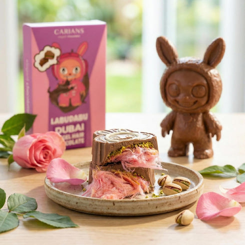 CARIANS Cartoon's Dubai Angel Hair Chocolate Bar, Pink Cotton Candy, Rich Dubai Cream with Pistachio and Crispy