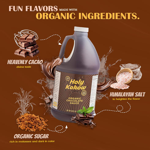 64oz Holy Kakow Organic Chocolate Syrup - Organic Chocolate Sauce, Organic, Add to Mochas, Waffles, & Ice Cream, Made