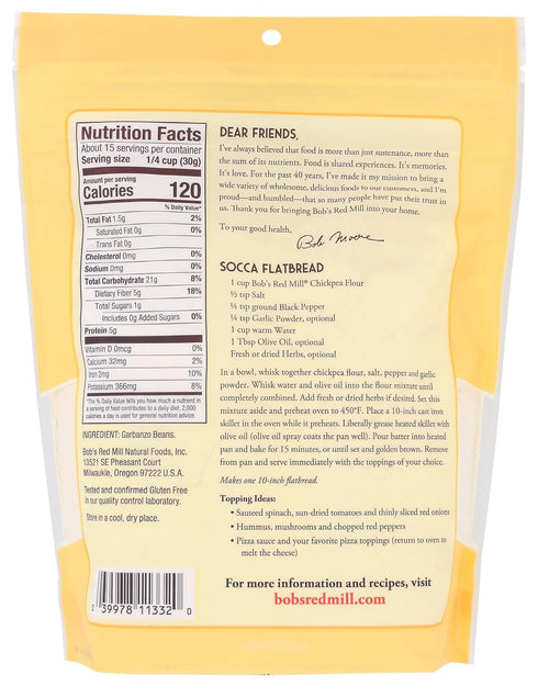16oz (Pack 1) Bob's Red Mill Chickpea Flour, of - Non GMO, Gluten Free, Vegan, Keto Friendly Friendly, Kosher