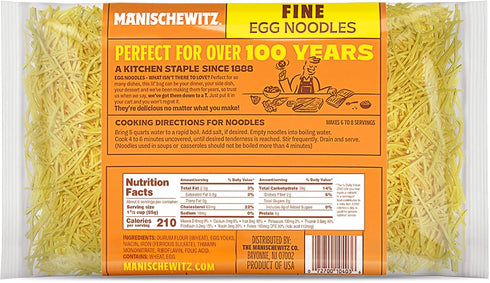 12oz (1 Pack) Manischewitz Traditional Fine Egg Noodles Bag Certified Kosher for Year around Use (Not for Passover)