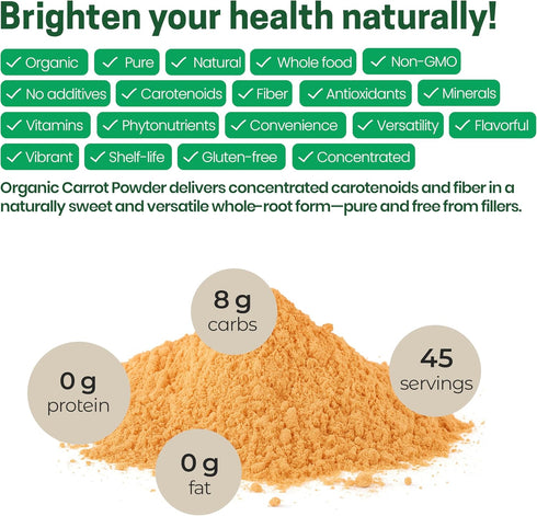 1 lb. Z Natural Foods Organic Carrot Powder, Natural Superfood Powder for Vision and Heart Health, Great in Juices