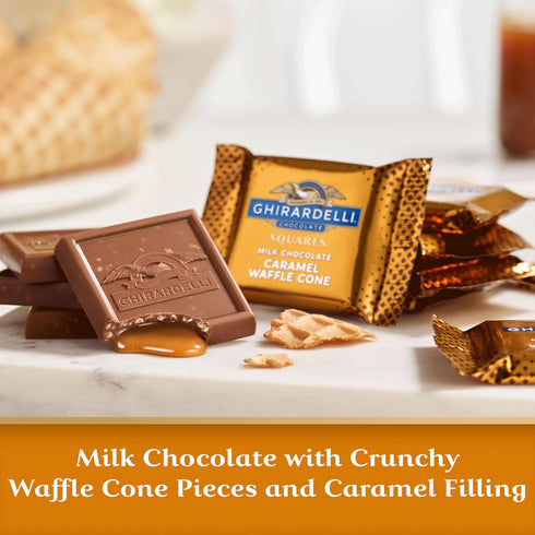 5.2 oz (6 GHIRARDELLI Milk Chocolate Caramel Waffle Cone Squares, Bags)