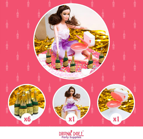 Happy 21st Birthday Cake Topper Decorations with Mini Liquor Wine Bottle Candles, Jointed Doll & Toilet