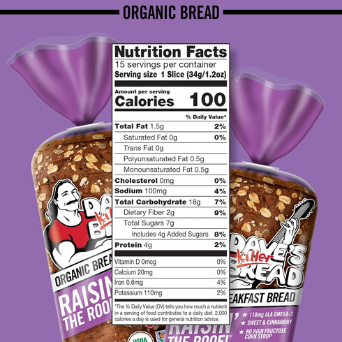 18 oz Dave's Killer Bread Raisin' the Roof!, Cinnamon Raisin Organic Breakfast Bread, Loaf