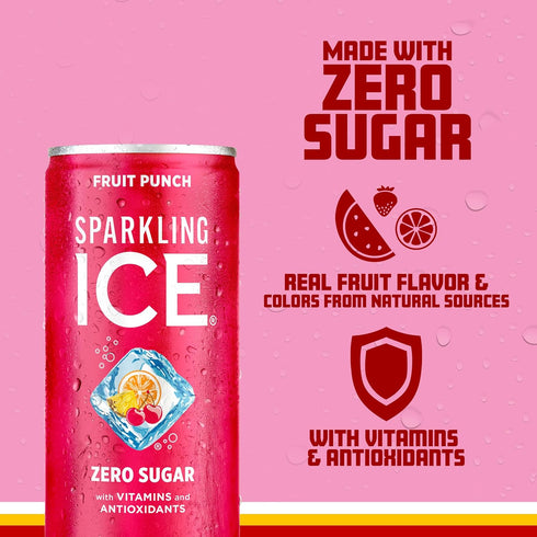 7.5 oz (Pack 10) Sparkling Ice Fruit Punch Sparkling Water, with Antioxidants and Vitamins, Zero Sugar, fl Mini Cans