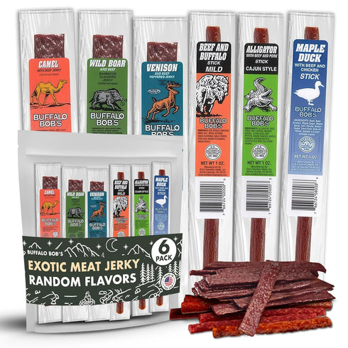 Buffalo Bob's Wild Game Meat Snacks (6 Pack) | Exotic Snack Sampler