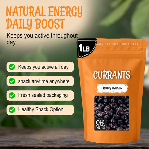 1 lb Packed Oh! Nuts Fruity Raisin Currants - Dried Currants - - No Sugar Added - Dehydrated Currants Fruit Bites