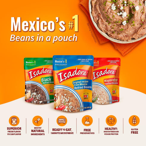 12.3 oz (Pack 1), Isadora Black Refried Beans of Delicious Refried Pinto Beans, Microwave Food Premade Meals, Plant
