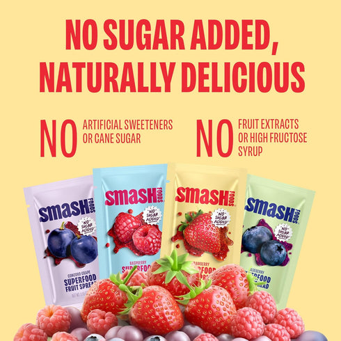 Packets 12-Pack Smash Foods Single Serve Jam | Variety | Natural, Keto & No Sugar Added | Vegan & Upcycled Fruit Spread
