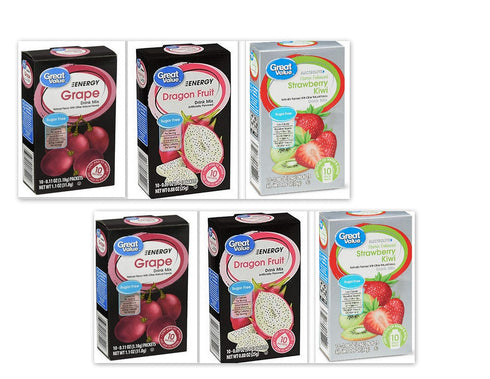 Great Value Energy Drink Mix bundle: 2x Dragon Fruit, Grape; 2x Electrolyte Stawberry Kiwi