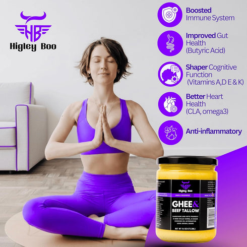 Higley Boo 100% 16oz Premium Ghee & Beef Tallow for Cooking Animal-Based Cooking Oil | Keto, Carnivore & Paleo Friendly