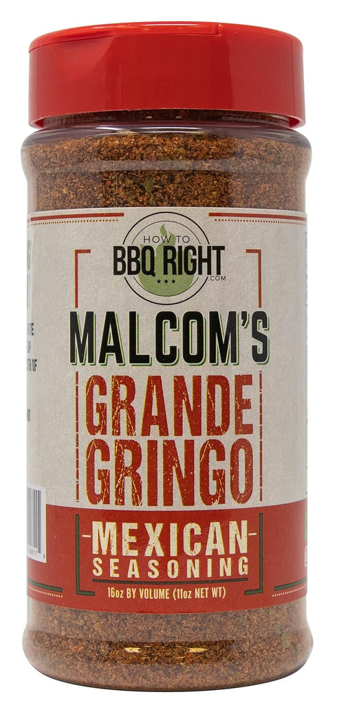 Grande Gringo by Malcom's | Spicy Mexican BBQ, Grill, Tacos, Dips, Margaritas Seasoning | 11 Ounces