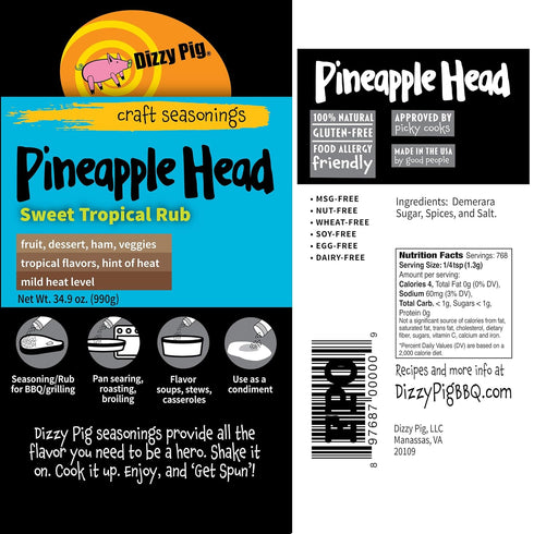 120lbs Dizzy Pig Pineapple Head Savory Sweet Tropical Seasoning Rub (Quart Shaker) - Hand Made in the USA - Seasons