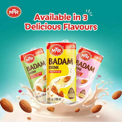 Pack 12 MTR Badam Drink, Ready-to-Drink - Authentic Indian Almond Milk Beverage, Real Bits of Almond & Saffron, No