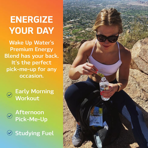 Wake Up Water - Energy + Hydration Sugar Free 15 Packet, Lemon Flavor Electrolytes Powder Drink, Gluten Free
