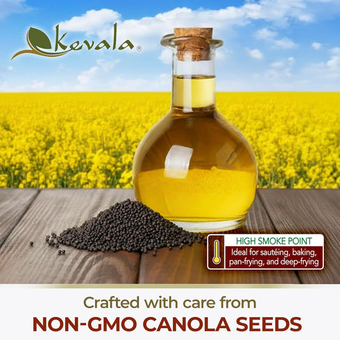 128 oz, 1 Kevala Canola Oil - Delicate Oil for Cooking and Baking with Mild Scent and Flavor, Made with Carefully