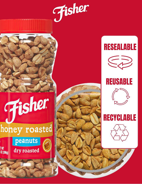14 100% Fisher Snack Honey Roasted Dry Roasted Peanuts, Ounces, Made with Real Honey, Recyclable