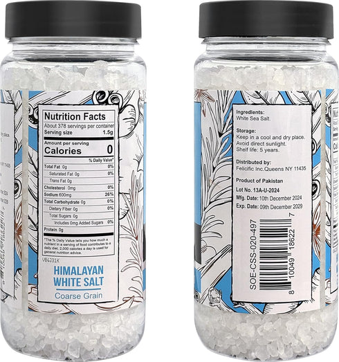 20 Oz (1.25 (Pack 1) Soeos Sea Salt, Coarse Grain, Pound), Non-GMO, Nature Himalayan White Salt, Rock Salt for Grinder